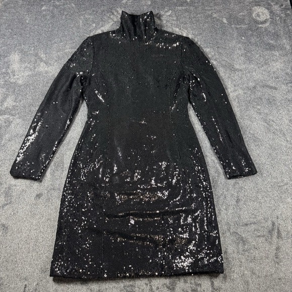 L’Ecole Des Femmes Dresses & Skirts - L'ECOLE‎ DES FEMMES Women's Size Large Black Sequin Turtleneck Zip Back Dress